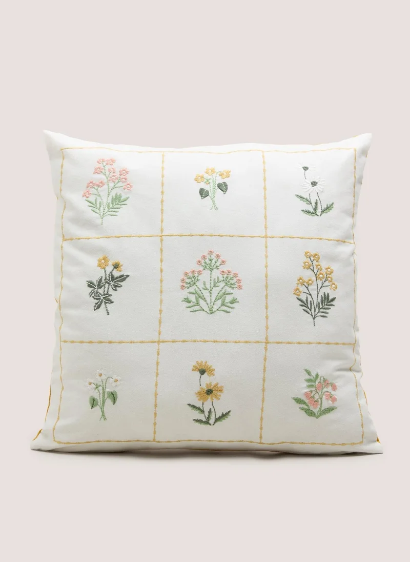 ماتلان White Cotton Floral Embroidered Cushion